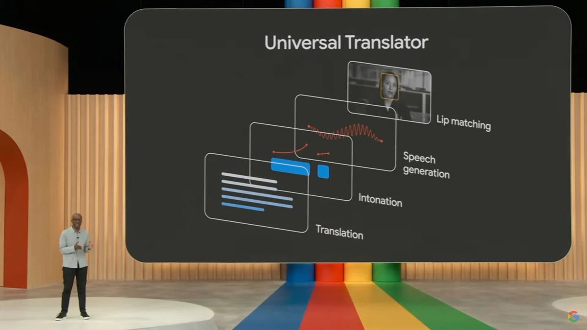 xaqanimom's tweet photo. #Google showcased its latest innovation, the "#UniversalTranslator."
This cutting-edge translation service has the remarkable ability to seamlessly convert video content into more than 300 hundred languages, all while synchronizing the speaker's lipsto match the translated words. https://t.co/NoOkB8KRZ1