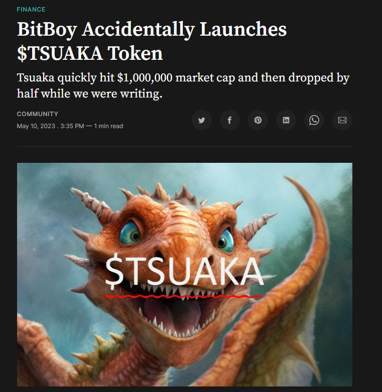 DrCryptoGems's tweet photo. check out this token that was created by a tweet from @Bitboy_Crypto.  It all started with a misspelling and a new community was born over at @TsuakaCoin.

There are news outlets of this token being created from this misspelling. Come join it. 

https://t.co/OkWMOzyljT

https://t.co/o2HimhRyq0

https://t.co/vkdSQlrcnn

https://t.co/pHdnr52Srp