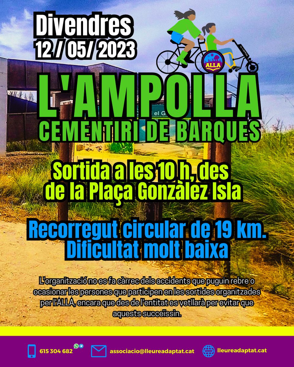 RODADA INCLUSIVA 👩‍🦽👩‍🦼🚴‍♀️ | La propera rodada la portarem a terme per la #BadiaDelFangar, des de l'#Ampolla fins al #CementiriDeBarques.

ℹ️ Per apuntar-te:
📱Contacte amb l'Alfredo al número de mòbil 636 71 59 65.  
😊No pots faltar, ja que xalarem de valent!
