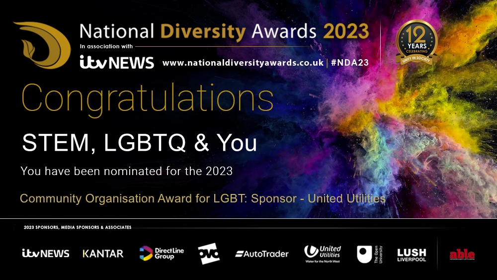 We have been nominated for a National Diversity Award! Nominations and voting close tomorrow, so if you would like to support our nomination please head to nationaldiversityawards.co.uk/awards-2023/no… to vote for us! #NDA23 #ProudToBeDiverse #LGBTQ #STEM