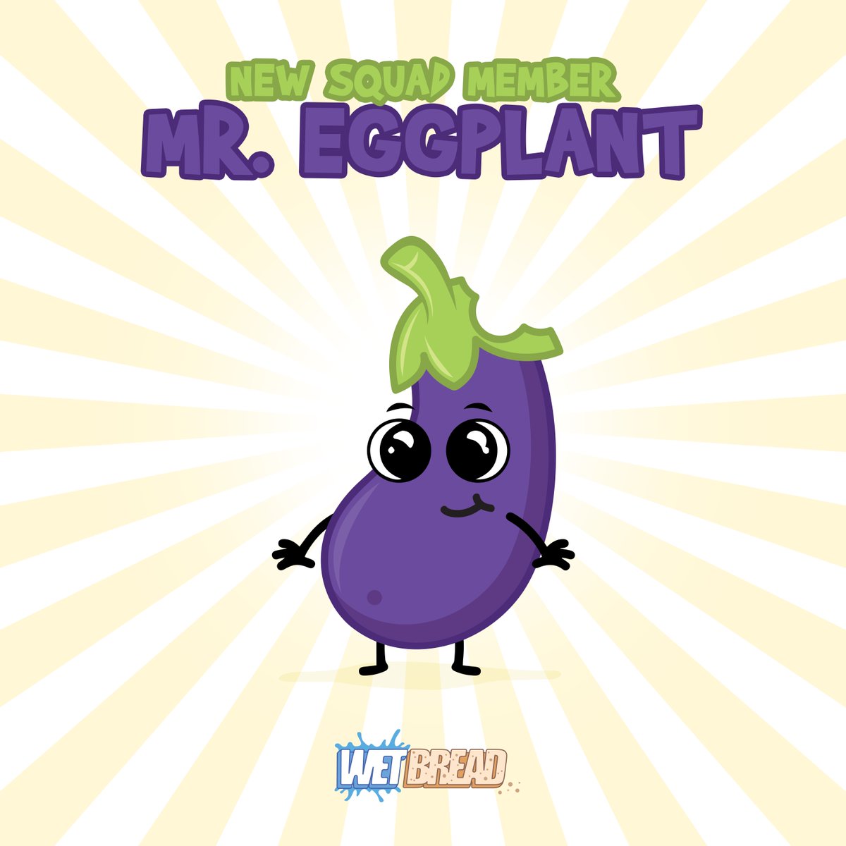 As a part of #ThankfulThursday we are pleased to announce our new Bread Squad member! 🍆 
Mr. Eggplant will handle marketing tasks for our game! 🍞🌈
Give him a warm welcome! 💪🏼
---
You can check out our demo and wishlist WetBread here: bit.ly/3sTlsuj

#indiedev #gamedev