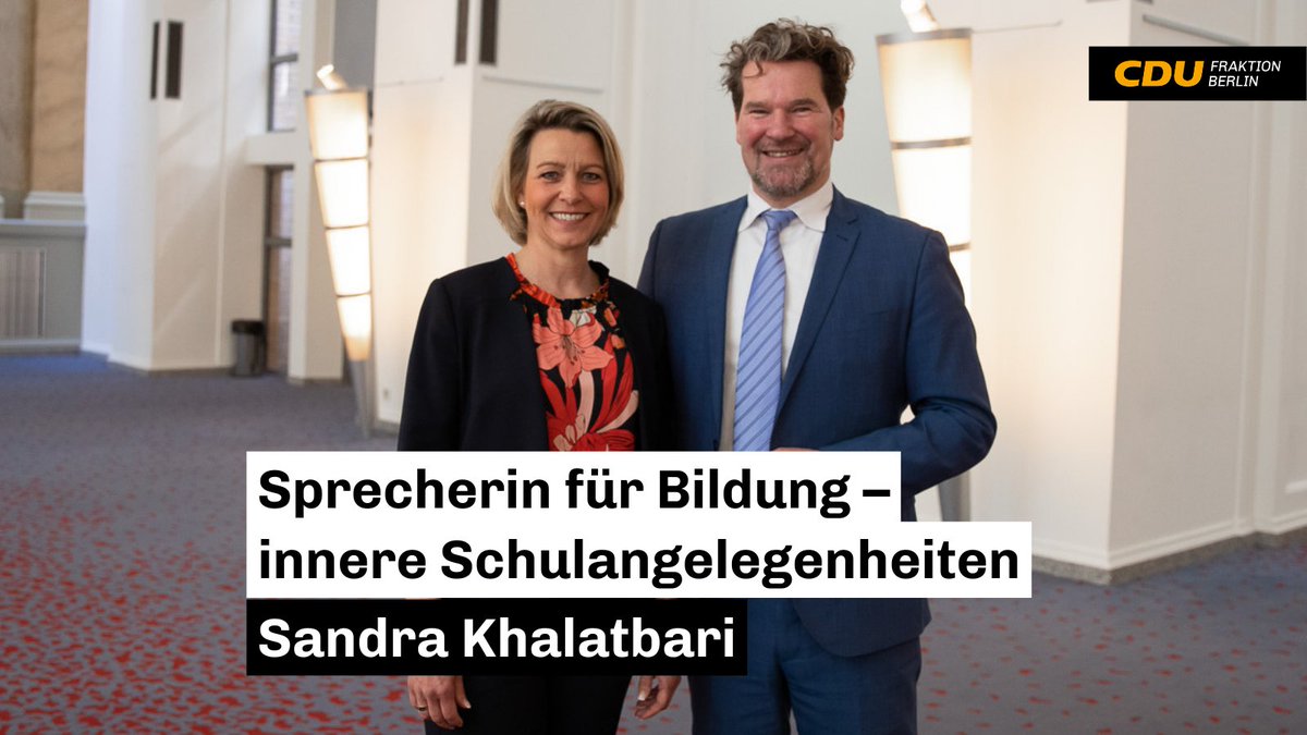 Ihre erste Rede als bildungspolitische Sprecherin hat gestern <a href="/khalatbari_mda/">Sandra Khalatbari</a> gehalten. 
Die Schwerpunkte der ⚫️🔴 Koalition im Bereich #Schule und #Bildung:

⚫️ Tempo bei Schulbauoffensive
⚫️ Unterrichtsausfall abbauen und Arbeitsbedingungen verbessern
⚫️ Ausbau der