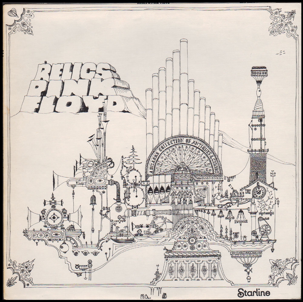 pinkfloyd's tweet photo. Today in 1971, the compilation album Relics had its UK release. Who drew the cover, and for editions which didn't include the drawing, what items were shown on the cover? https://t.co/CwUb2QMSzY