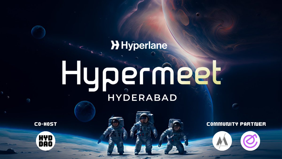 hyderabaddao's tweet photo. We are delighted to announce @MoveBuilders & @EdamCommunity as our Community Partners for the #Hypermeet Hyderabad Meet-up brought to you by @HyperlaneIndia ✨
🗓️ May 13, 2023
⏰ 5 pm - 7 pm IST
📍 DevX, Hyderabad
Let's explore interchain tech!
👉https://t.co/FBeEgPFWLJ https://t.co/bt3dFWaT1D
