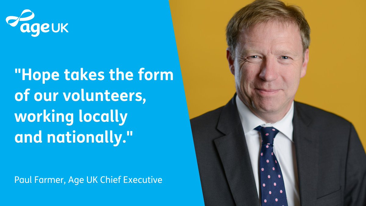 age_uk's tweet photo. "Hope takes the form of our volunteers, working locally and nationally." -  @paulfarmerceo, Age UK Chief Executive.

Read Paul's reflection on the importance of hope in meeting the many challenges ahead: https://t.co/nlSEYGEvWk https://t.co/plbrlvm3zD
