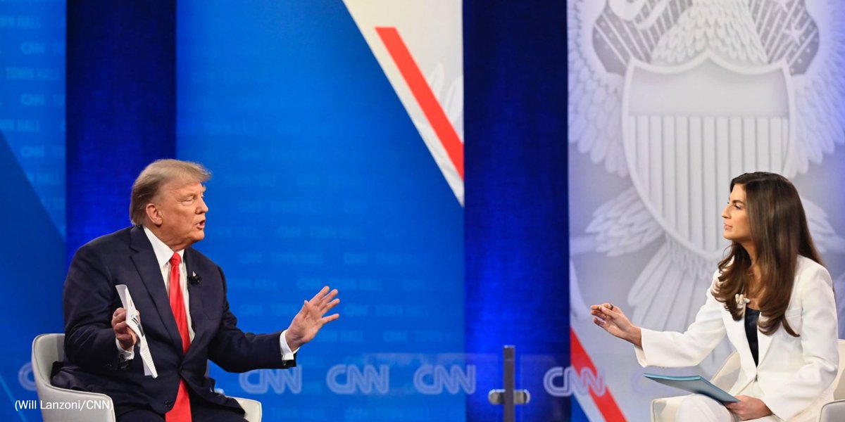 washingtonpost's tweet photo. Former president Donald Trump used his highly anticipated return to mainstream cable television news to give a broader swath of Americans an unvarnished view of what he has been saying at rallies and in right-wing media.

The televised CNN town hall kicked off with Trump repeatedly refusing to accept his defeat in the 2020 election and defending the mob of his supporters who disrupted the peaceful transfer of power. https://t.co/sw7fRvCTIX