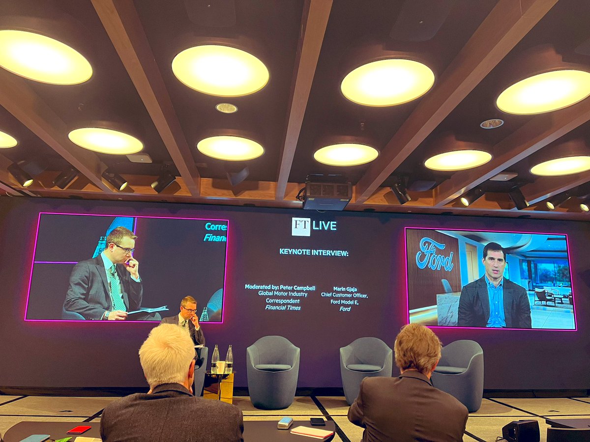 Nush29's tweet photo. Marin Gjaja from @Ford talking all things Model e at #FTcar today - #electrification is a continuum https://t.co/KzedmfwTKT