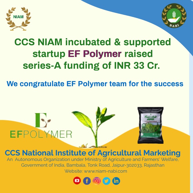 iefccsniam's tweet photo. CCS NIAM incubated &amp; supported startup EF Polymer raised series-A funding of INR 33 Cr.
@AgriGoI @efpolymer https://t.co/M0Fbiu6MbU