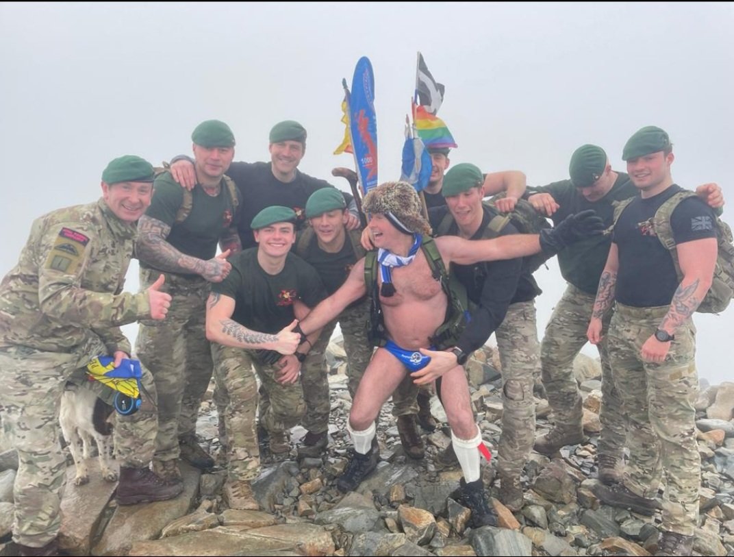 speedomick's tweet photo. One of the highlights of my challenge was to have the @RoyalMarines #Xraycompany #45commando join me as I stomped up #scafellpike.
I was spoted by Doyley taking on #BenNevis in Jan in me knickers with the temp at -18 so they came to stomp with me.
What an honour and a privilege https://t.co/xA08QWlFwv