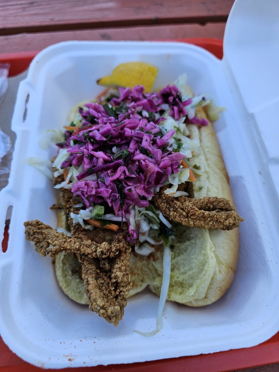 FINALLYYYYY tried Saltbox Seafood in Durham and it did not disappoint. Pictured is the catfish roll. Not pictured is the delicious lemonade I got. #durhamnc