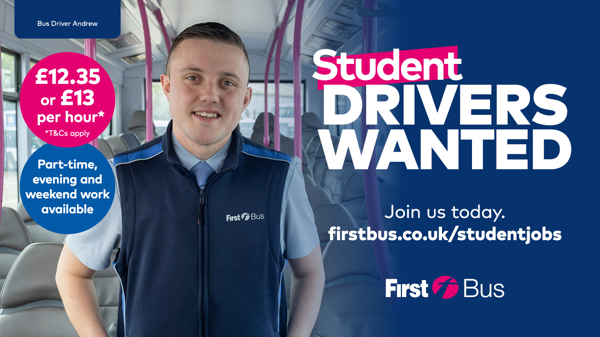 First Bus is hiring students to join us as Bus Drivers around our depots in Glasgow. If you are seeking part-time work to fit around your studies, apply now!