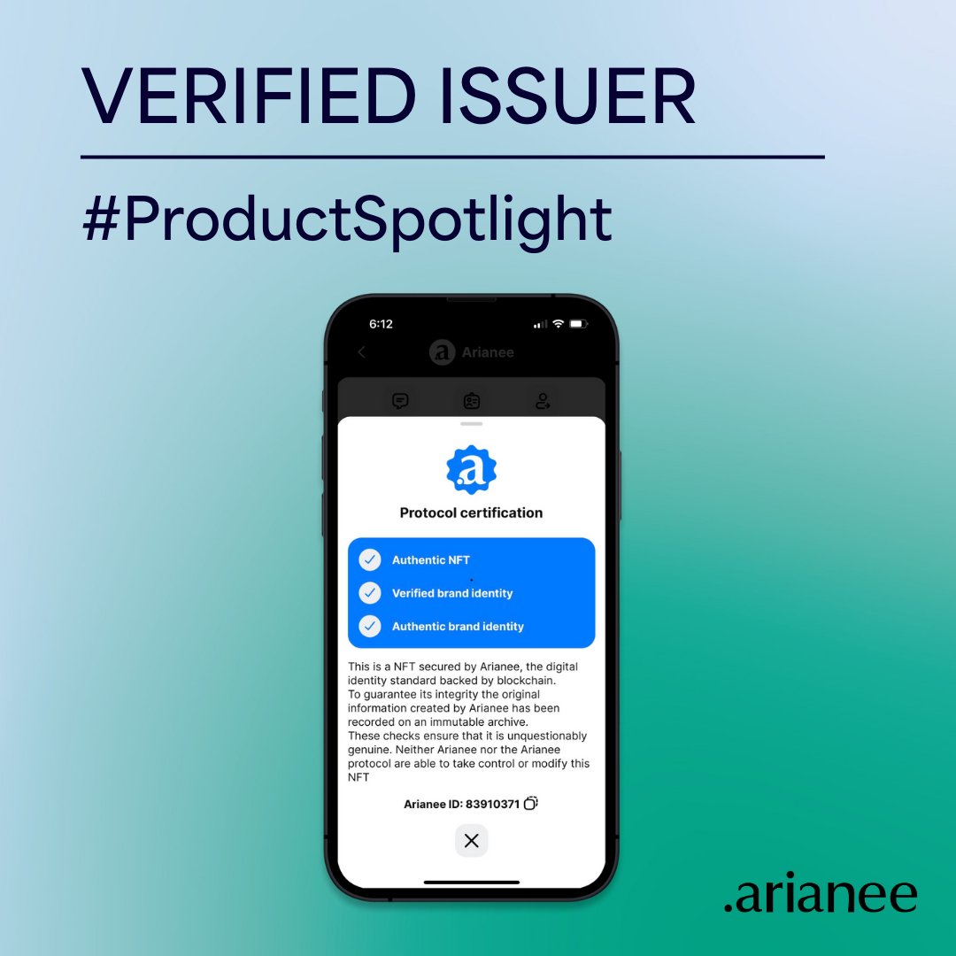 ArianeeProject's tweet photo. Verifying the authorship of an NFT is a challenging task.
To spare users the process, we created a verification feature to certify the issuing brand.
Learn more here: https://t.co/7dFSs4Tqpq
#ArianeeSolutions #AcquireEngageRetain #ArianeeAcademy #FeatureDigest https://t.co/tnAslXmhvu