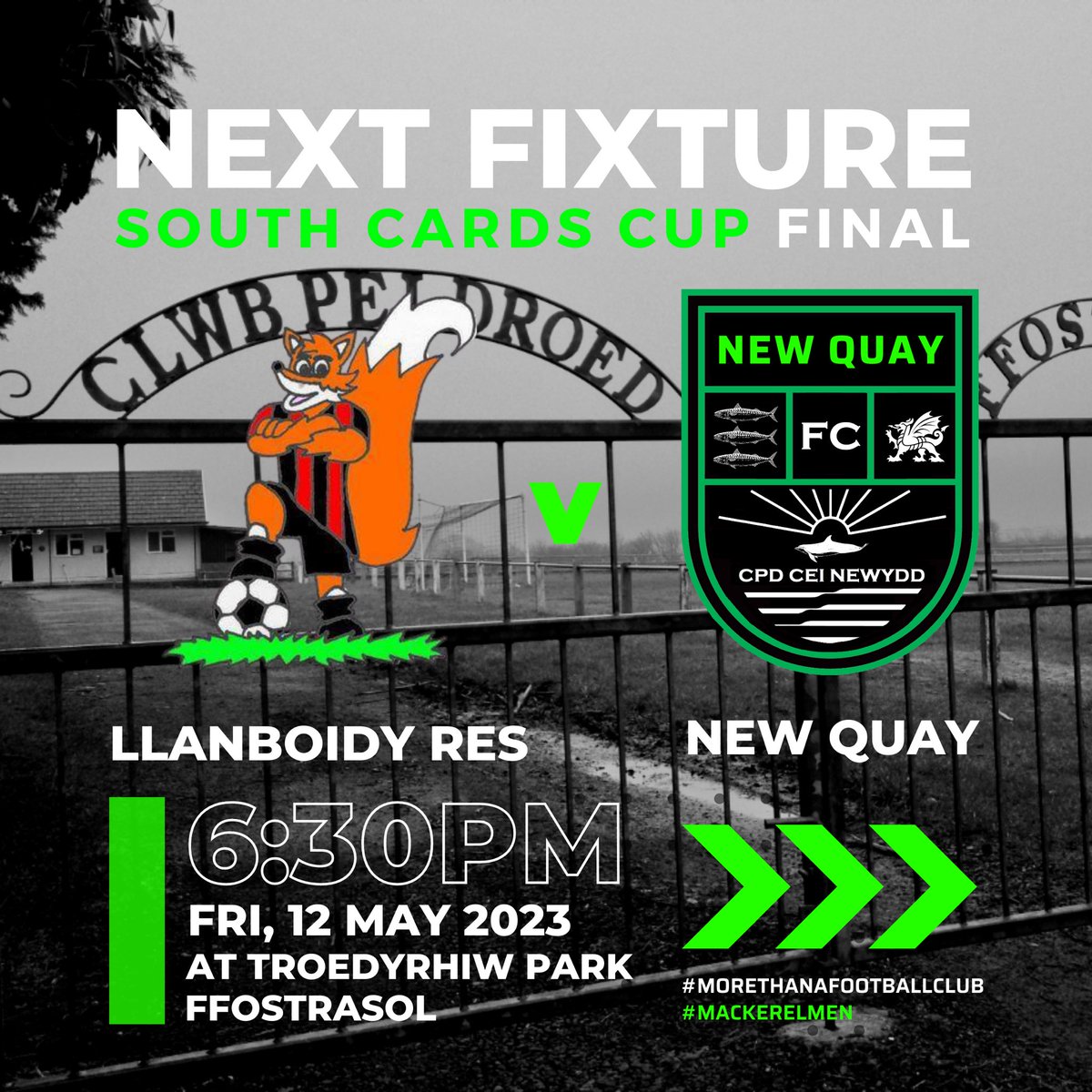 Next Fixture:
 
South Cards Cup, Final

This Friday! Come down and support the boys!
 
🎥 Llanboidy Res v New Quay
⏰ KO 6:30pm
📆 Fri 12th May
🏟 Troedyrhiw Park, Ffostrasol
 
#MoreThanAFootballClub
#MackerelMen 🟢⚫️🎣⚽️

<a href="/SCards_Football/">Ceredigion League</a> <a href="/Llanboidyfc/">Llanboidy FC.</a>