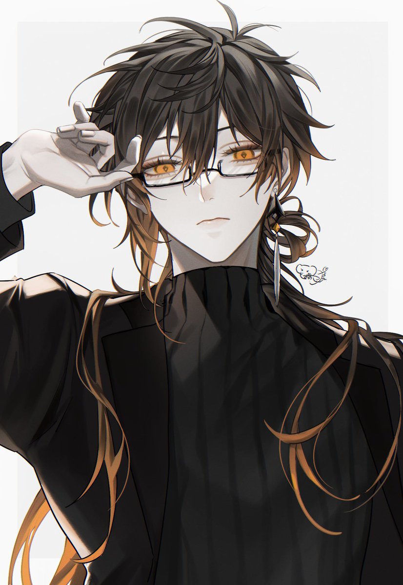 zhongli (genshin impact) 1boy solo male focus glasses long hair earrings jewelry  illustration images