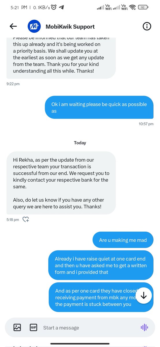 <a href="/RBI/">ReserveBankOfIndia</a> <a href="/GetOneCardIN/">OneCard</a> <a href="/MobiKwikSWAT/">MobiKwik Support</a> now I think I have to step in court. For report of both, one card as without notice changes in payment system and mbk as false successful transaction. I request <a href="/FBI/">FBI</a> to help