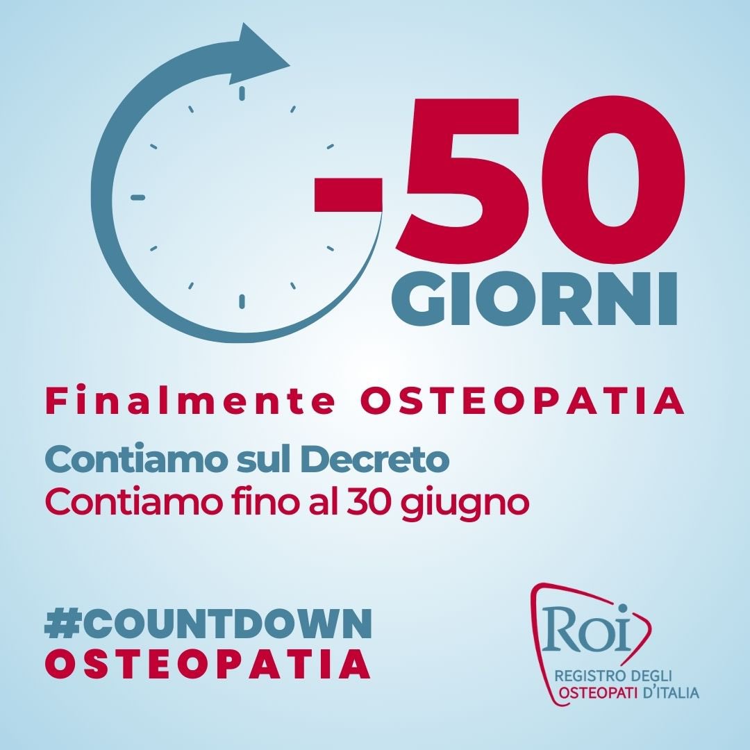 A -50 gg dall'istituzione della professione, il ROI lancia la campagna video “L’osteopatia è per tutti” per spiegare che l’osteopatia è una professione sanitaria attenta alle persone e al servizio della salute dei cittadini di ogni età.
#OsteopatiaPerTutti #countdownosteopatia