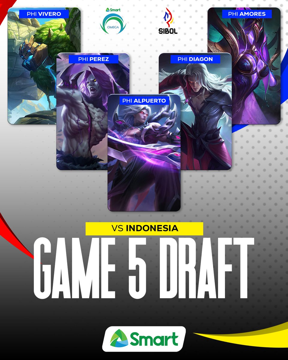 OmegaEsportsPH's tweet photo. Here's the last game draft pick for the do-or-die match.
LABAN PILIPINAS PARA SA MEDALYA! βπ₯
#SibolpoweredbySmart #LakadMatatag #TaonNgTagumpay #32ndSEAGames #OneShotOmega #PowerOfSmart #SmartAko #BeLegendary https://t.co/CuopKC2rUq