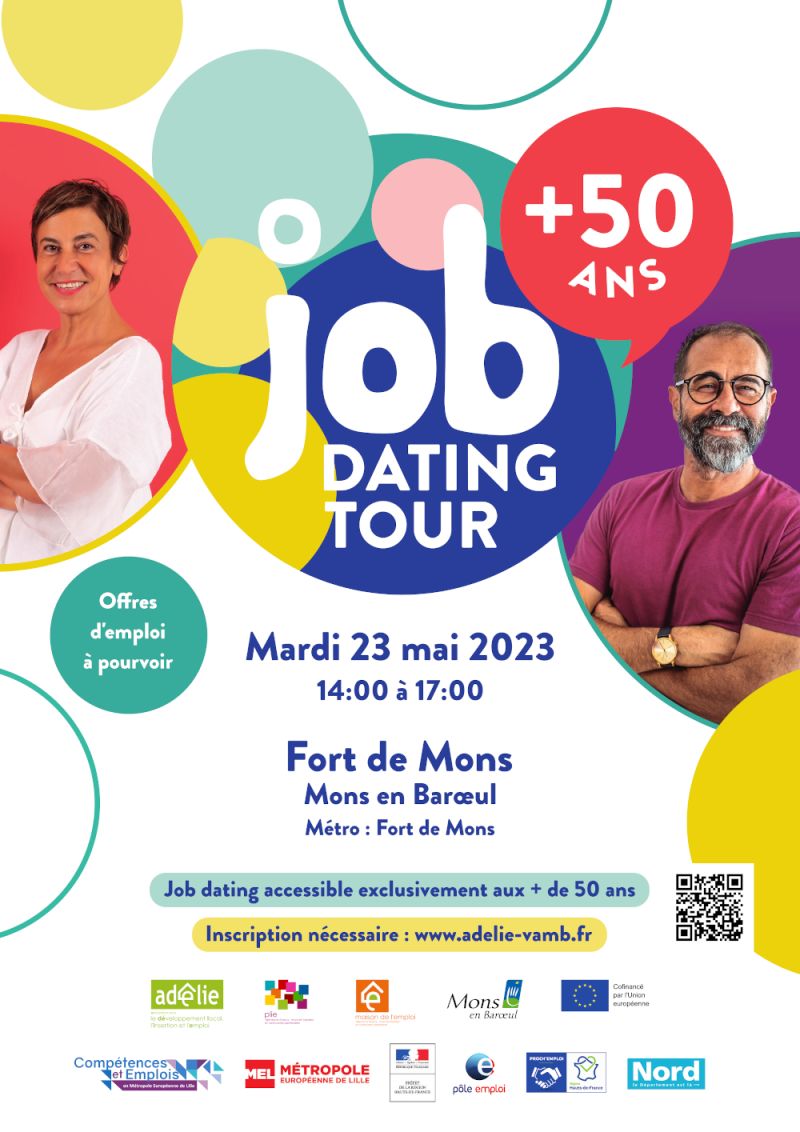 #SAVETHEDATE 📅 | Jobdating Tour des + de 50 ans !

📅 Le 23 mai de 14h à 17h
📍 A la salle du Fort de Mons (Mons en Barœul).

Pour les inscriptions c'est par ici 👉 lnkd.in/eP9Emgsc