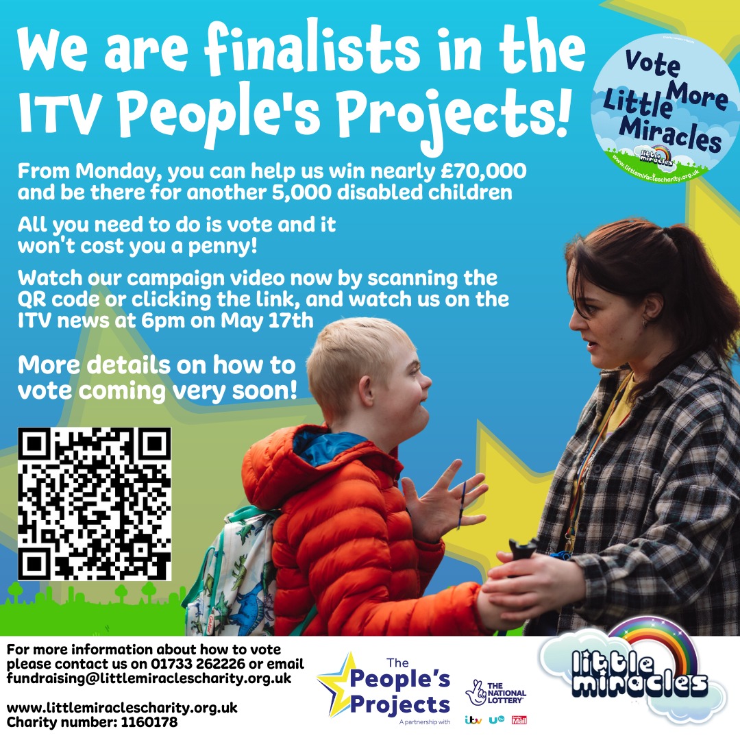 From Monday, your vote will help us be there for another 5,000 disabled children! Until then, please watch our campaign video here, and look out for how to vote from Monday 🌈 littlemiraclescharity.org.uk