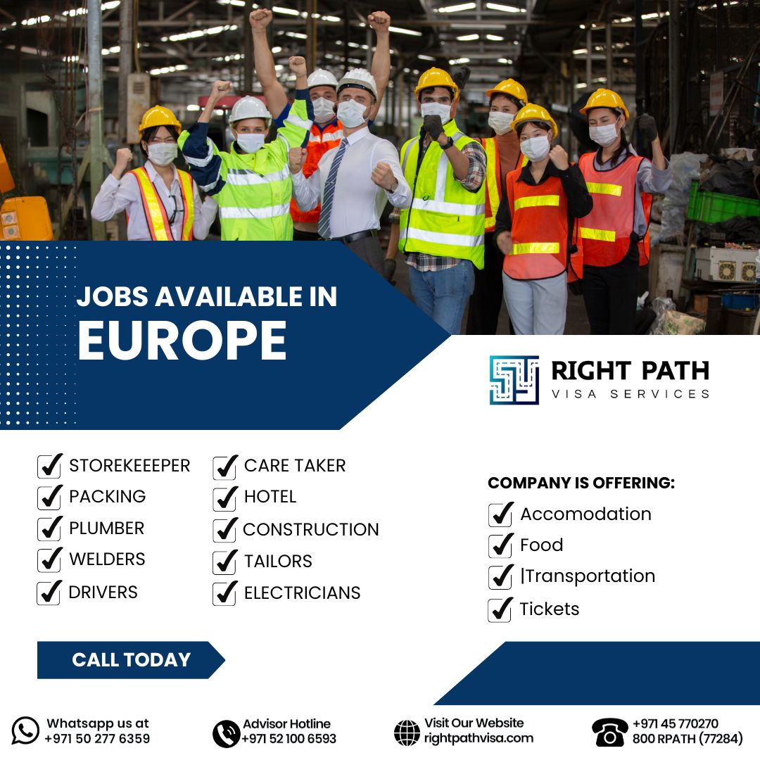 JOBS AVAILABLE IN EUROPE.
APPLY NOW.
#RIGHTPATHVISASERVICES #right #path #VISA #services  #trucking #truckdrivers #work  #tailorshop #tailoring #tailor #busdrivers #welders  #dubai #uae #consultants #europe #european #Europetrip #europeangirl  #europeanbikers #Europetravel