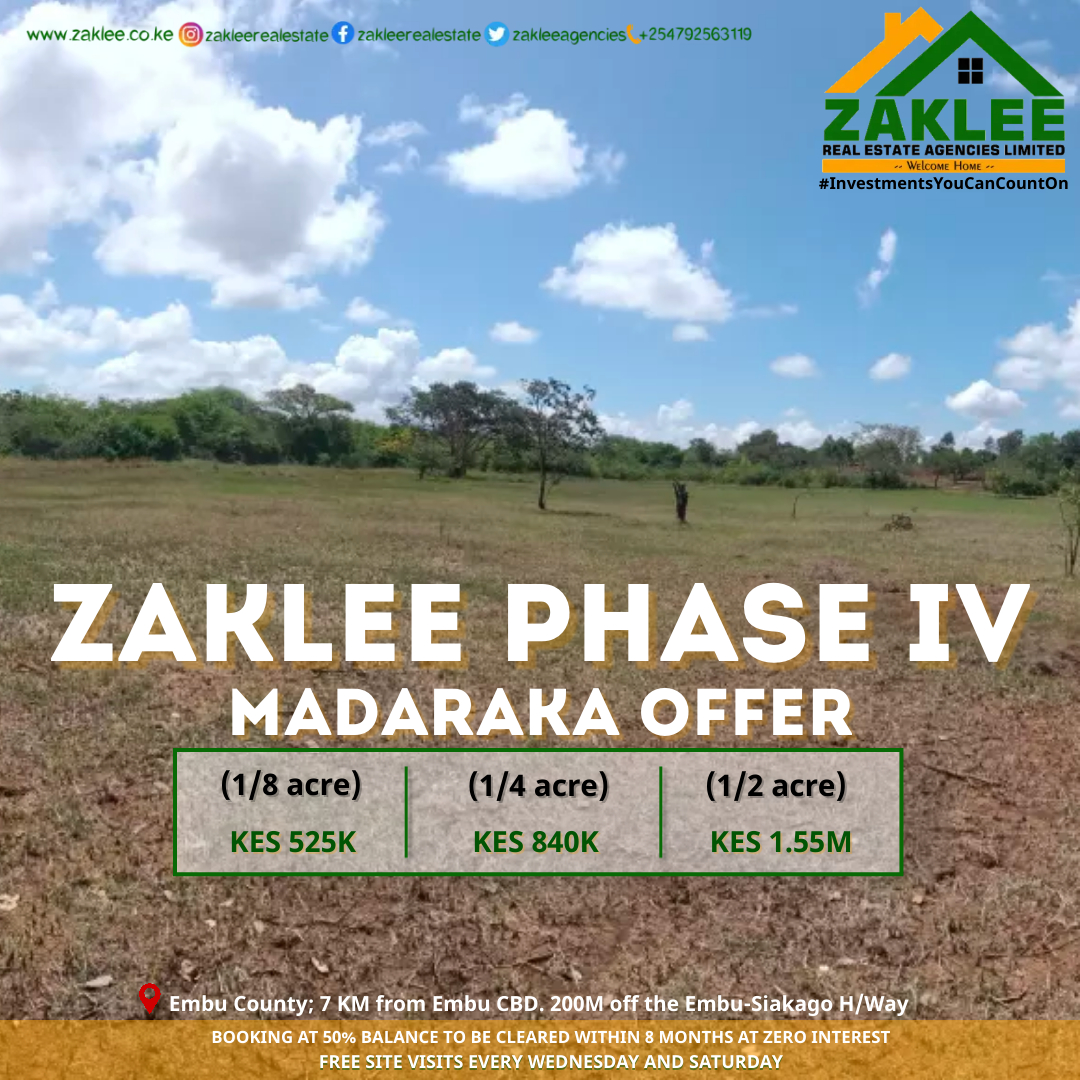 Hii #Madaraka offer isikupite.... Book your plot today.
#MadarakaInEmbu #IgwatireEmbu #NunuaEmbu #BuyEmbu #ZakleePhaseIV #zakleeopenday #phasefour #phase3 #phasefouropenday #phaseivopenday