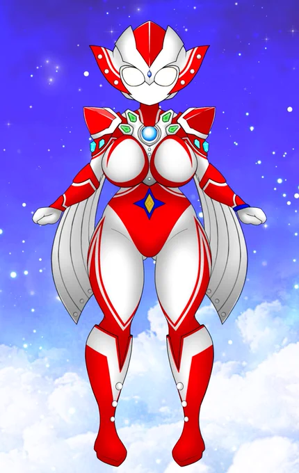 ウルトラウーマングリージョ マミーエレガント  グリージョがウルトラの母、ユリアン、ベスのウルトラメダルを使ってウルトラフュージョンした姿。 この姿になると、一時的に大人の身体へと成長する。  オリジナルウルトラフュージョンを、改めて描き直してみました。