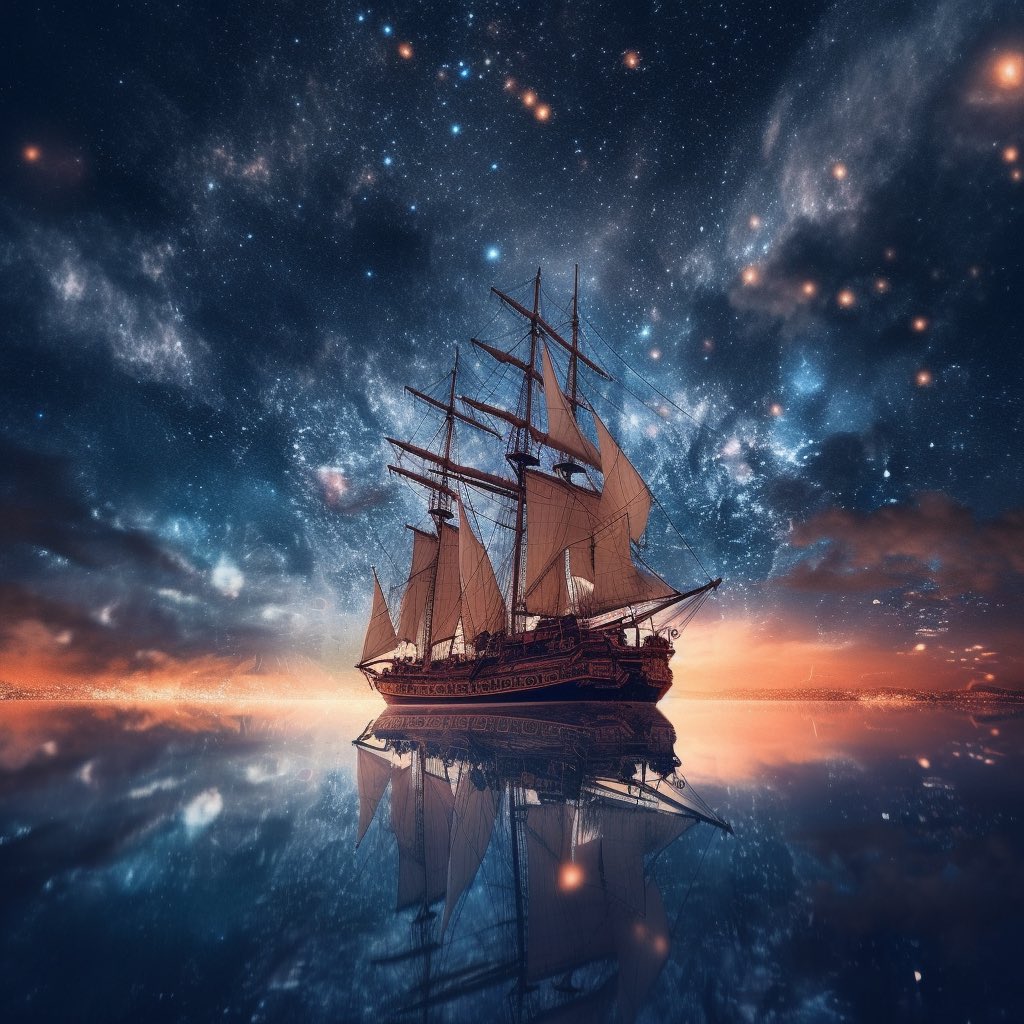 cyryl_nft's tweet photo. @Dao4Art @NFTSpiderSense A real photographic multiverse with incomparable reality, Super wide, Ominous sky, Sailing boat in the space, Starry night, Harry potter, Volumetric lighting, Clearing,Realistic, ultra realistic https://t.co/JZU43kFa1L