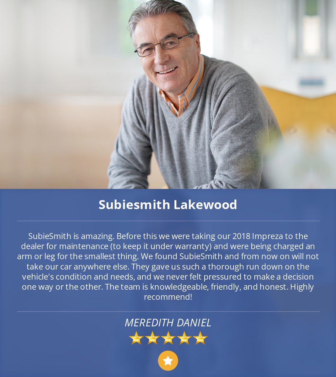 TheSubieSmith's tweet photo. 5 Star: MEREDITH D. "SubieSmith is amazing. Before this we were taking our 2018 Impreza to the dealer for maintenance (to keep it..." https://t.co/GBfWlRovGD