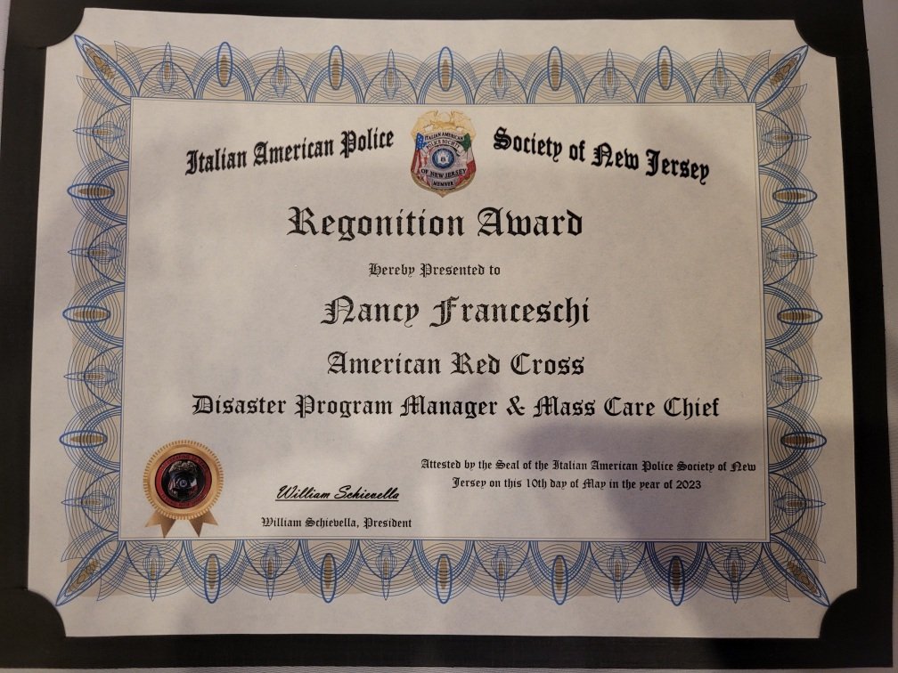 NanFranceschi's tweet photo. THANK YOU, Italian American Police Society of New Jersey- IAPSNJ, for the kind words and recognition โบ๏ธ Big thank you to the American Red Cross New Jersey Region and American Red Cross for everyone's support, leadership and mentorship!!! #NJredcross #iapsnj #AmericanRedCross https://t.co/FeZzG7bE3e