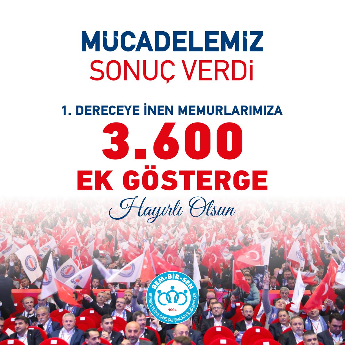 Bem_Bir_Sen's tweet photo. Hak Mücadele
Doğru Zaman
Doğru Karar

✔️1. Derece Memurlarımızın tamamına 3600 Ek Gösterge

Memurlarımıza hayırlı olmasını diliyor,

Sn. Cumhurbaşkanımız Recep Tayyip Erdoğan’a @RTErdogan şükranlarımızı sunuyoruz.

#KazandıranSendika https://t.co/O6EHJQ6RrN