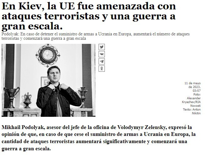 AgainCarlakak's tweet photo. ALLUCINANTE!!! INACCETTABILE!!!

I naziucraini per bocca del consigliere speciale di #ZelenskyWarCriminal Podolyak minacciano di ammazzarci tutti quanti con attentati terroristici se la UE smetterà di fornire loro le armi.
MA MATTARELLA ESISTE??

By https://t.co/BOBUraTEsx https://t.co/KONruz8Ppp