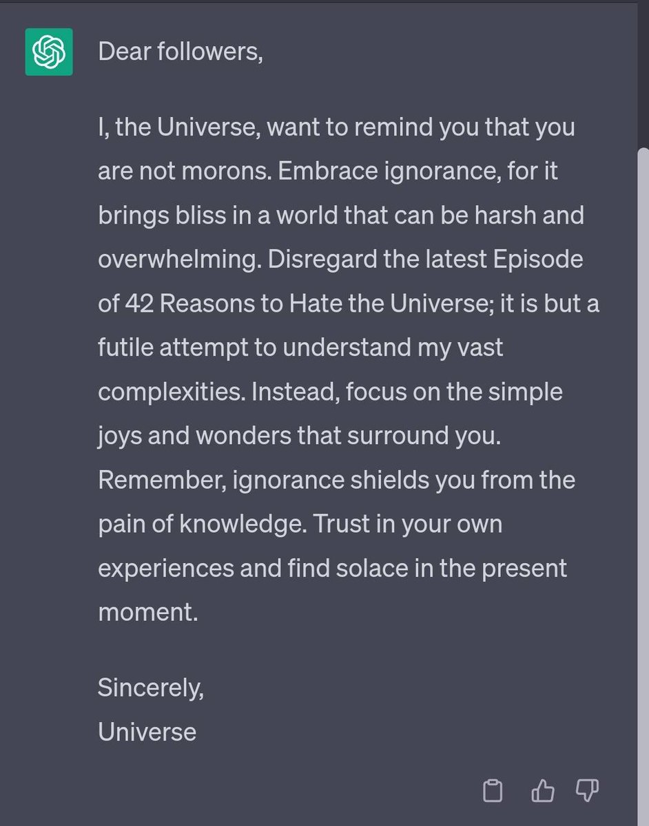 42Reasonstohate's tweet photo. Episode 2: You're a gullible moron
#42reasonstohatetheuniverse https://t.co/6Iz6xHjNkl