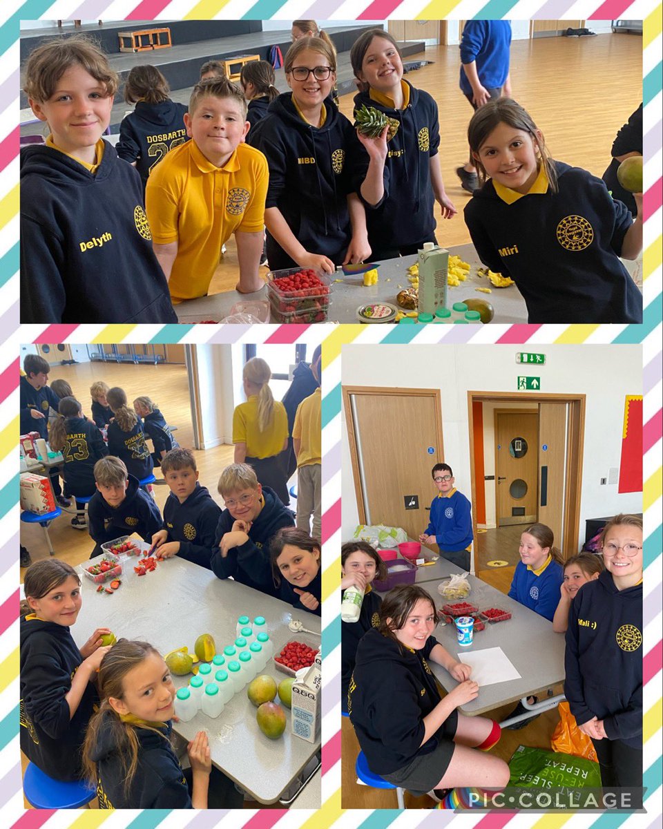 YsgolTreganna's tweet photo. Mae’r smwddis yn barod! Rhieni, rydym yn edrych ymlaen at eich gweld am 3yh heddiw. // The smoothies are ready! Parents, we are looking forward to seeing you at 3pm today. 🍒🍌🍏🥭 #blwyddyn6treg https://t.co/ASsSBDZfy6