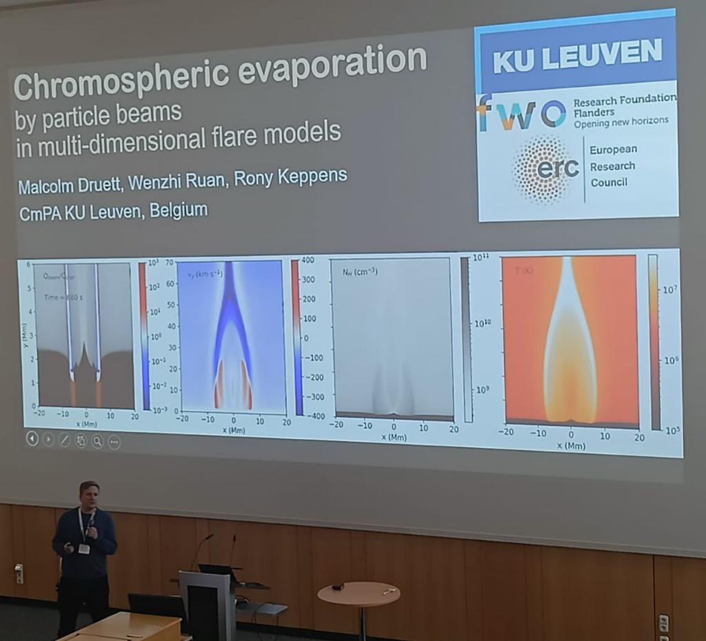 mdruett_uk's tweet image. Presenting multi-dimensional models of chromospheric evaporation by beam electrons - at AIP Potsdam #solarnet I believe that is a first reporting! #FWOVlaanderen @CmPA_KULeuven Hopefully this will also enable testing of results from 1D flare models in a multi-d setting!