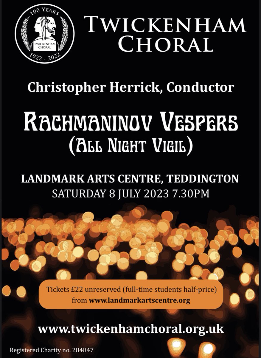Tickets for our next concert, Rachmaninov’s Vespers @LandmarkArts on Saturday 8 July 2023, 19:30, are now on sale landmarkartscentre.ticketsolve.com/ticketbooth/sh…