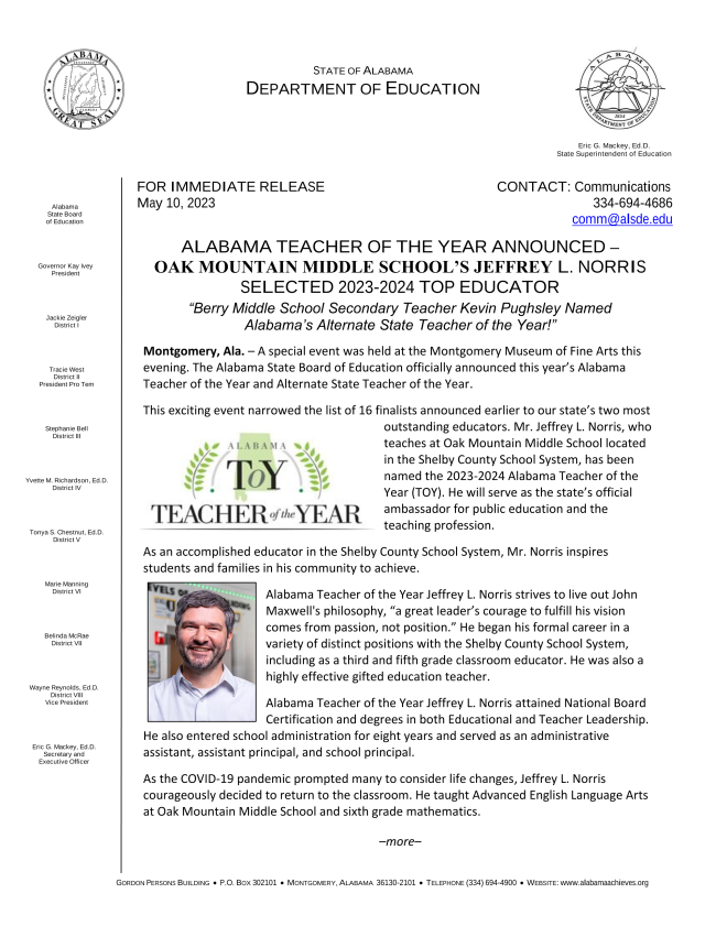 BerryMiddle's tweet photo. Congrats to Kevin Pughsley on being named the Alabama Alternate State Teacher of the Year! We are so proud of you! #BerryPride https://t.co/0bzYOELA3Y