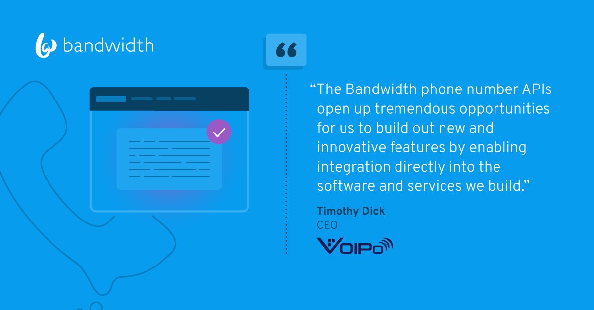 bandwidth's tweet image. What’s possible when you can integrate phone number management operations right into your platform? @VOIPO explains: bndwdth.co/3LkIC5P