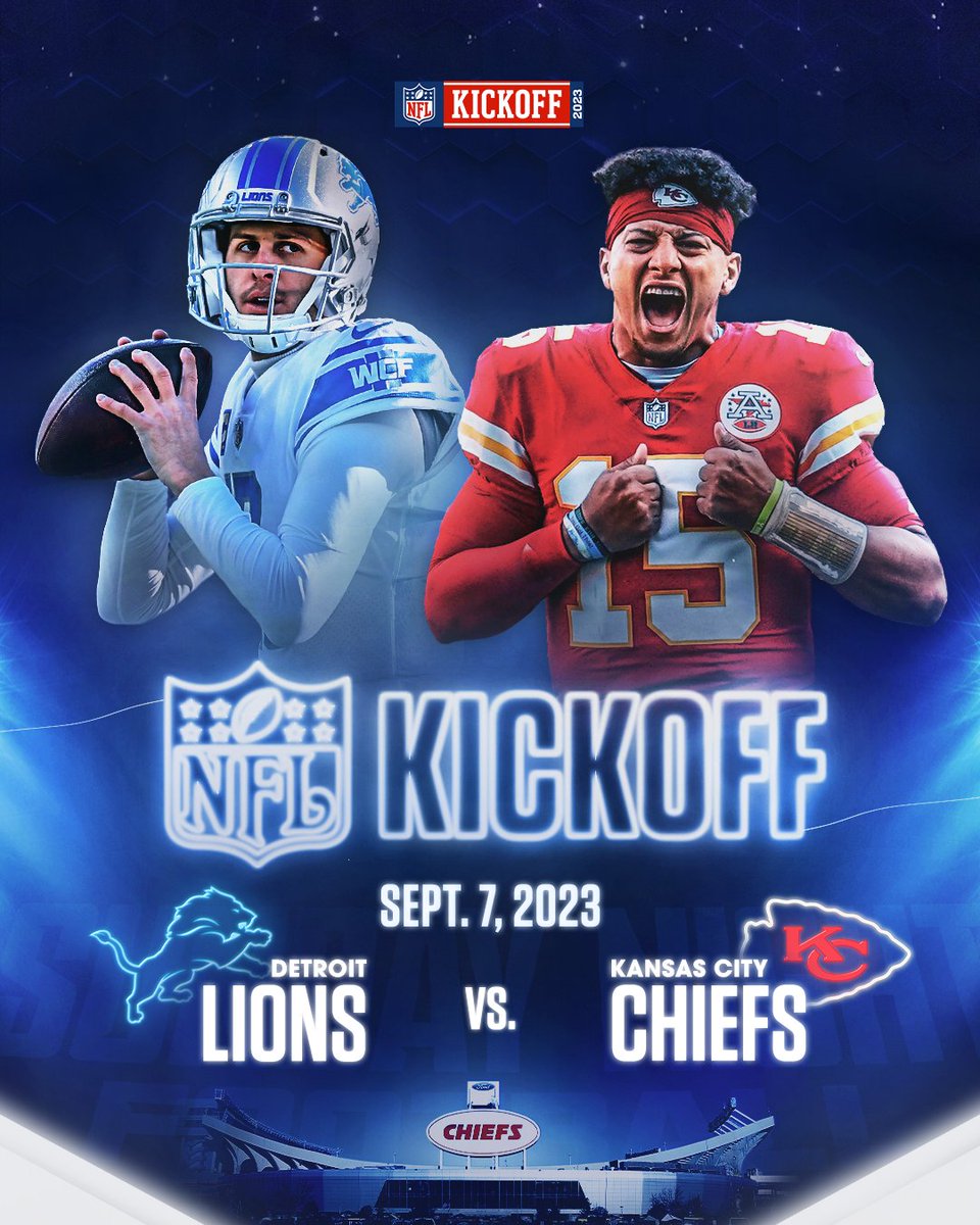 #NFLKickoff is SET! 🗓

It's the Detroit Lions vs. the Kansas City Chiefs to open the season. 🏈