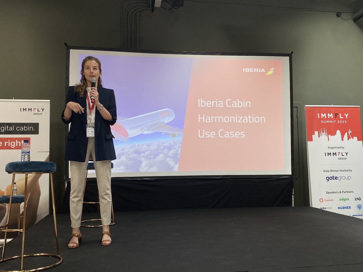 And for the last session today at #immflysummit23 we are listening to Peter (IAG connect) and Cecilia (<a href="/Iberia/">Iberia</a>) how #IAG opcos and #iberia are harmonizing the digital cabin experience. Improving experience for #passengers and #crew 
#immfly