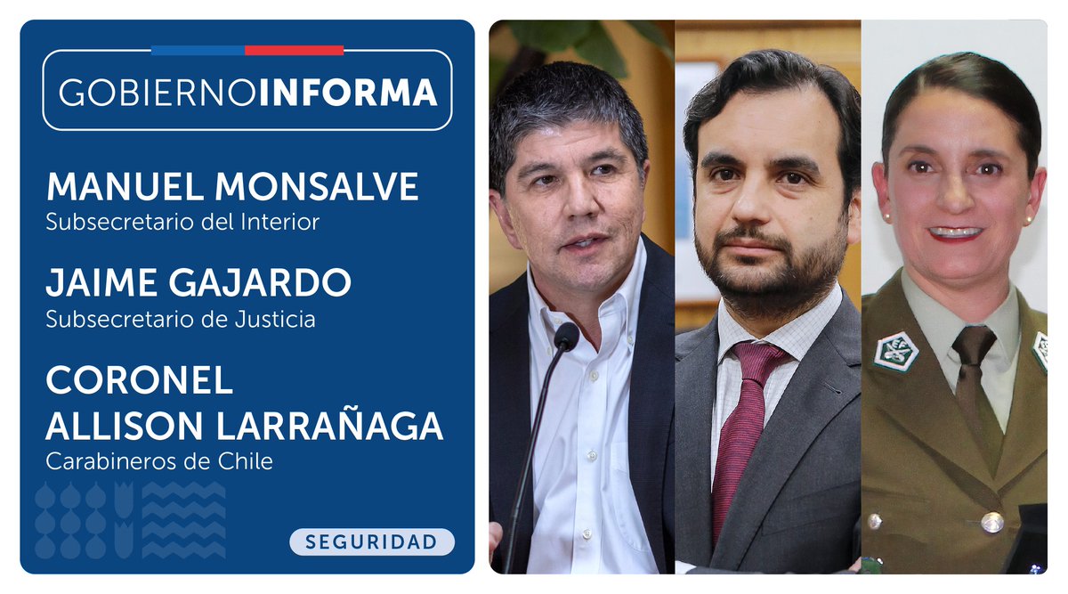GobiernodeChile's tweet photo. ¡Acompáñanos! 🙌🏽 En #GobiernoInforma estaremos hoy junto a autoridades de Gobierno y a @Carabdechile, a las 10:00hrs., en vivo por todas nuestras redes sociales. Conoce los detalles de la #LeyAntiNarco, el Plan #CallesSinViolencia y más medidas 🇨🇱 https://t.co/YzX0MJYNjD