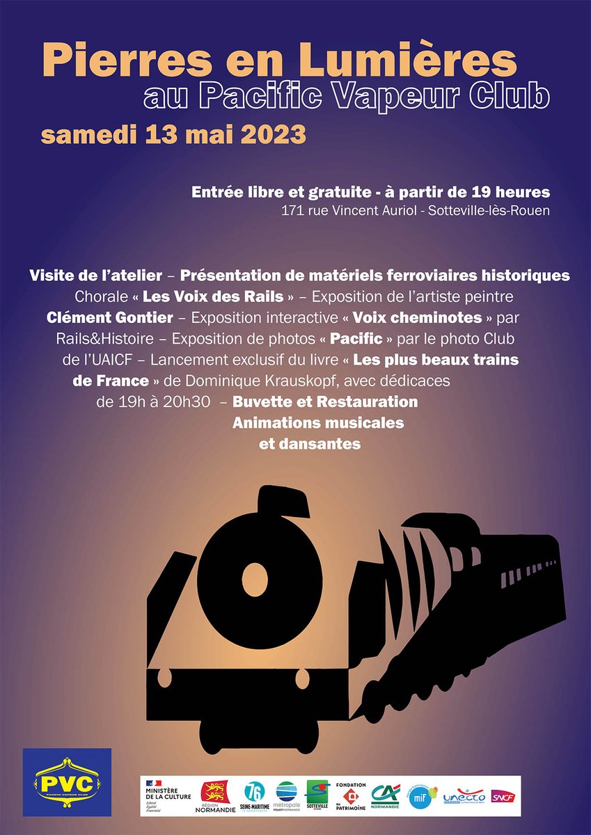 asylvere2's tweet photo. Samedi, rejoignez-nous à Sotteville-lès-Rouen (@RegionNormandie)  pour le festival nocturne du #patrimoine #normand Pierres en Lumières

Nous y présenterons chez nos amis du @VapeurPacific, à partir de 19h, l'#exposition itinérante "Voix cheminotes" créée pour les @ArchivesnatFr https://t.co/reu9qhOiIX
