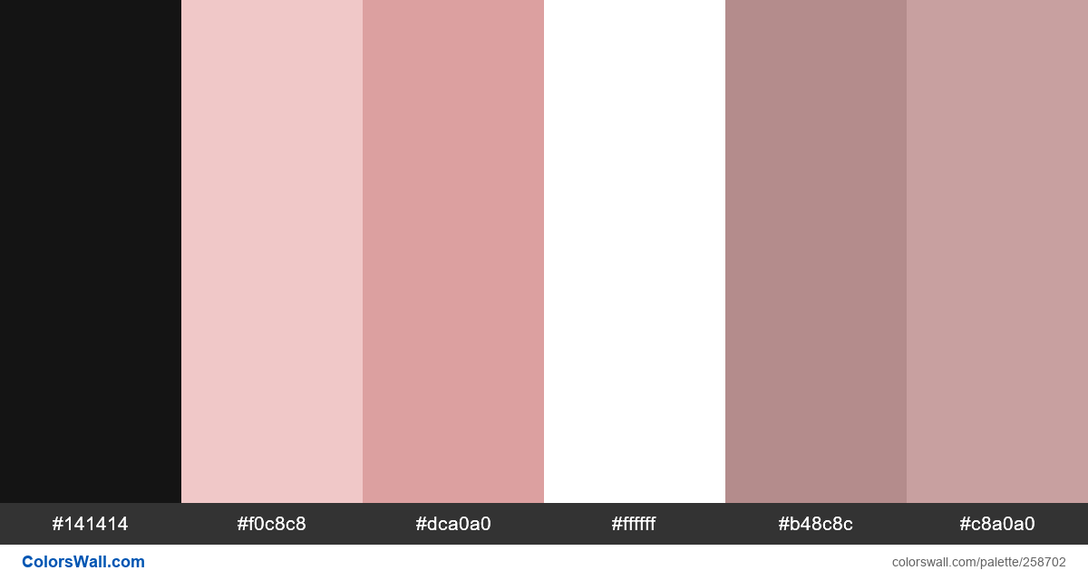 colorswall's tweet image. Iphone figma page test palette #141414, #f0c8c8, #dca0a0, #ffffff, #b48c8c, #c8a0a0 colors palette colorswall.com/palette/258702