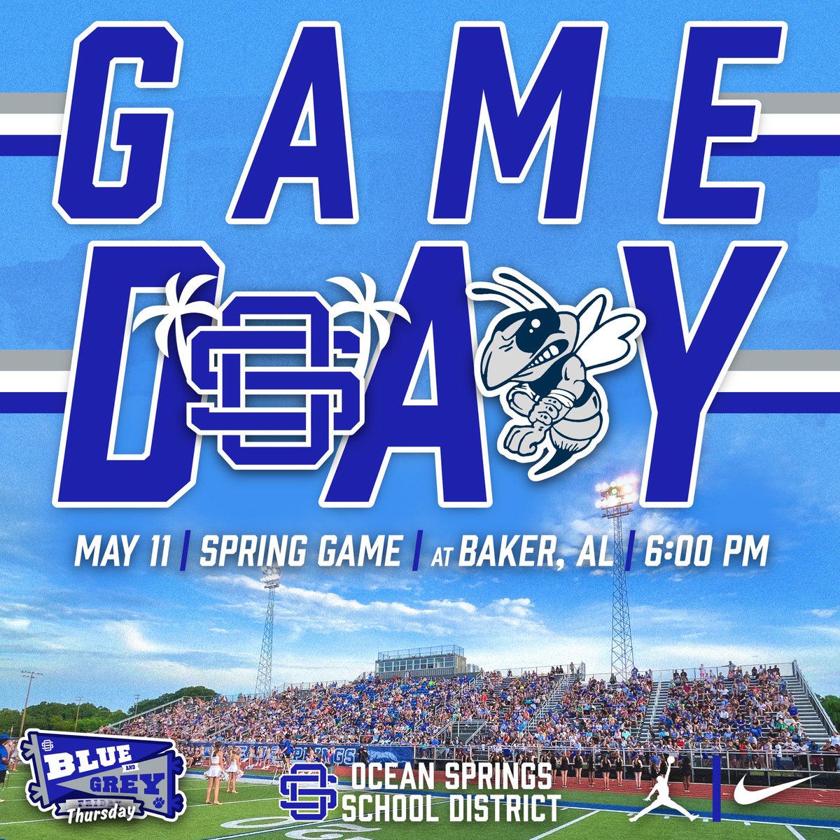 OceanSpringsFB's tweet photo. Get up #GreyhoundNation! Itโs (Spring) Game Day!
Hounds hit the road to Baker, Alabama for some Varsity action against the Hornets!
Game time set for 6:00!
#GreyhoundGameday | #OSFootball | #OStheBEST https://t.co/xEkeSxtGYi