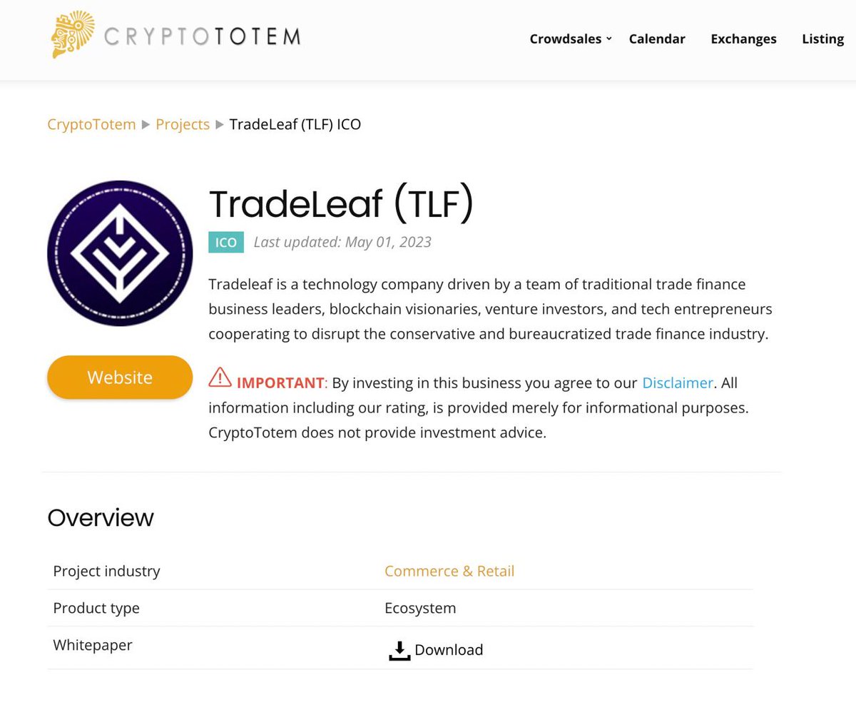 Tradeleaf (@tradeleaf) on Twitter photo $TLF token added to <a href="/CryptoTotem/">СryptoTotem</a> ✅
CryptoTotem is an analytical service that conducts free systematic research of crypto startups. Their database comprises 8000+ projects.
Check our page 👇 cryptototem.com/tradeleaf-tlf/ $TLF token added to <a href="/CryptoTotem/">СryptoTotem</a> ✅
CryptoTotem is an analytical service that conducts free systematic research of crypto startups. Their database comprises 8000+ projects.
Check our page 👇 cryptototem.com/tradeleaf-tlf/