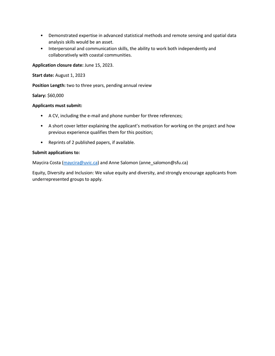 MEOPAR_Network's tweet photo. #Postdoc position at @uvic  &amp; @SFU  for 3 years working on kelp encrusting bryozoans and the @UVicSpectral Remote Sensing Lab.
Deadline to Apply: June 15, 2023
More details are in the attached photos. https://t.co/CxOLjF145x