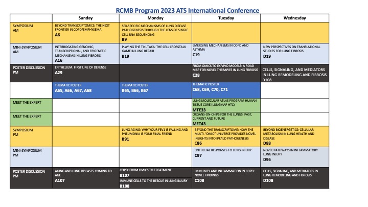 We hope you are as excited as we are about a week of science in Washington, DC!! 

The ATS RCMB has organized many outstanding sessions for the 2023 International Conference.  Here is a snapshot of what to expect: