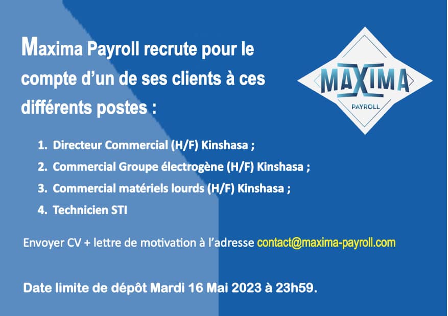 Maxima_Payroll's tweet photo. Des offres intéressantes sont actuellement disponibles chez MAXIMA PAYROLL

1. Directeur Commercial (H/F) Postulez via 👉 https://t.co/GSkuQu579X

2. Commercial groupe électrogène (H/F) Postulez via 👉 https://t.co/y83mZ2dpDp https://t.co/XAPon5RpWu