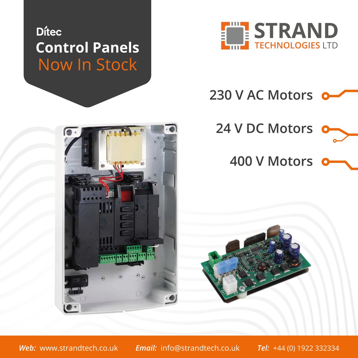 We now stock Ditec's range of Control Panels. 

Designed for use with automation systems that require operational functions and interlocking with traditional security systems. 

Learn more online: strandtech.co.uk/control-panels

#security #automation #control #panels #doors #gates