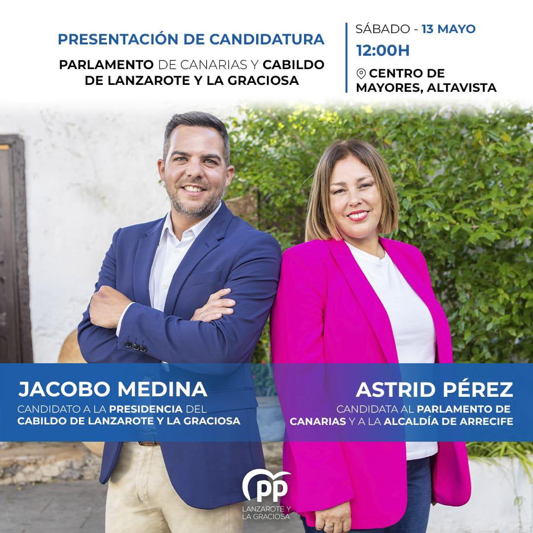 AlcaldesaAstrid's tweet photo. Este sábado presento mi candidatura al Parlamento de Canarias 🏛️, junto a mi compañero Jacobo Medina y su equipo al Cabildo de Lanzarote 📍.

Te animo a que asistas y escuches nuestras propuestas de mejora para la isla de Lanzarote💙. 

¡CONFÍA NOSOTROS SÍ CUMPLIMOS! https://t.co/Rhw7dzE5V2