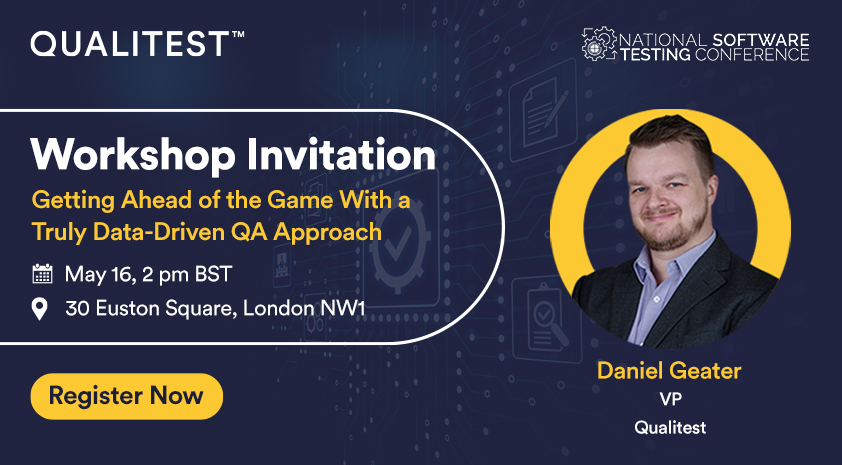 Qualitest's tweet image. On Day 2 of The #NationalSoftwareTestingConference2023, our VP, Dan Geater, will share insights on taking a data-driven approach to stay ahead.
Don't miss his workshop on May 16 at 2 pm bit.ly/3NWAz29
#SoftwareTestingConference #SoftwareTesting
@testmagazine